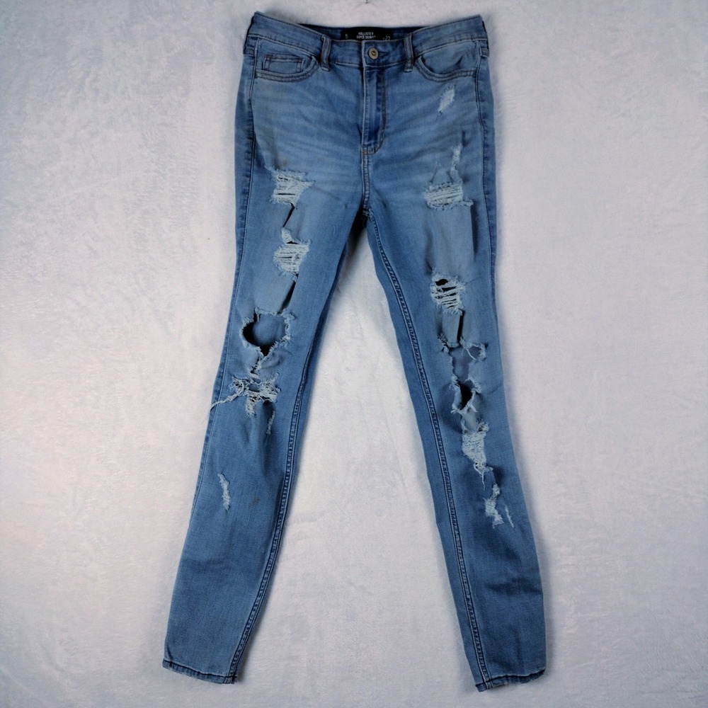 Hollister Super Skinny High Rise Distressed Jeans Light Wash Blue Size 5 W27